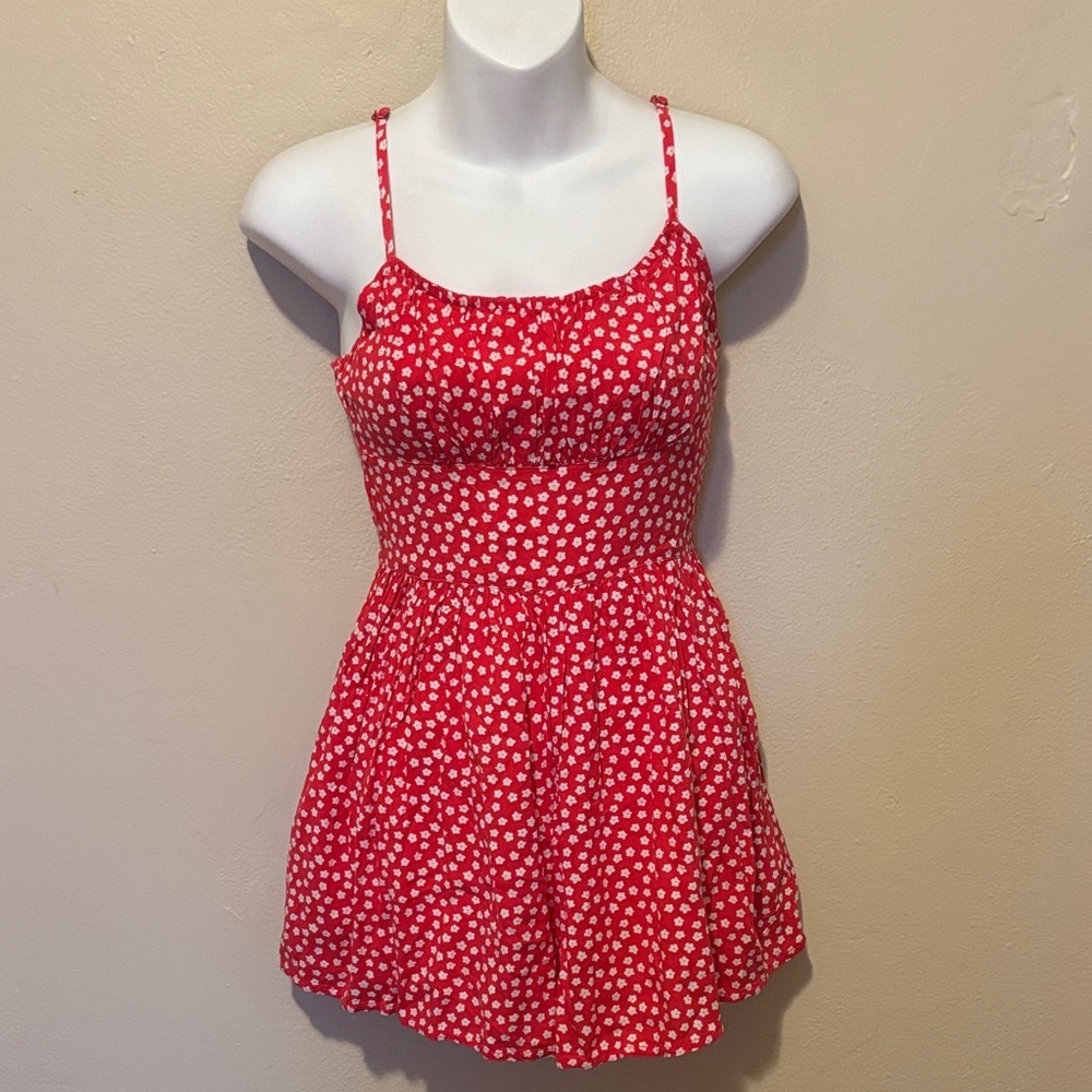 Hollister Red and White Floral Romper